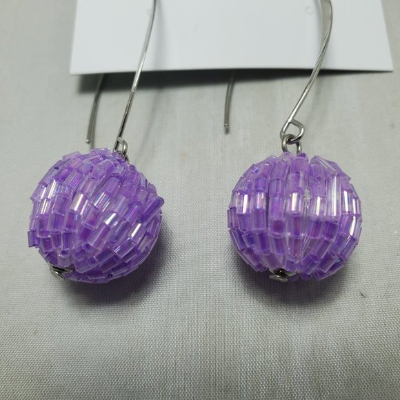 Signature lavender ball silver fish hook earring 2.5 length - Picture 4 of 4